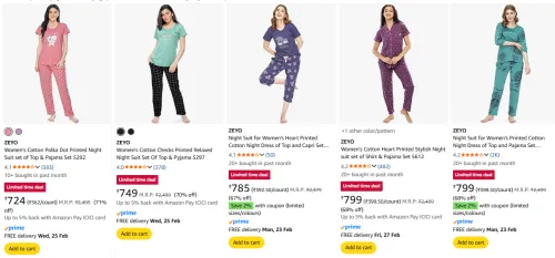 Image of Womens nightsuit upto 71% discount 