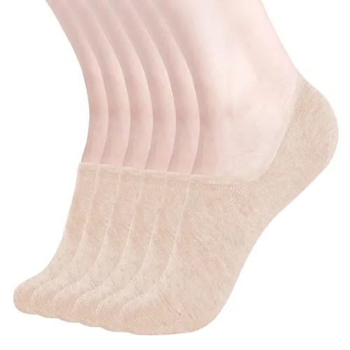 Image of Womens No Show Socks Non Slip Flat Boat Line Low Cut Socks ( 6 Packs ) Beige