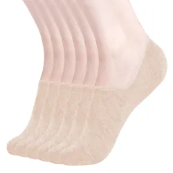 Womens No Show Socks Non Slip Flat Boat Line Low Cut Socks ( 6 Packs ) Beige