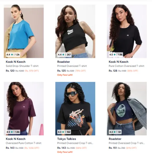 Image of Women's Over Sized Tshirts Starting @ ₹120