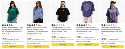 Image of Womens oversized tshirts upto 63% discount 