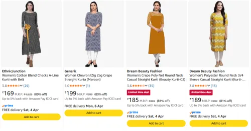 Image of Women's Polyester Casual Kurta Starting @ ₹169