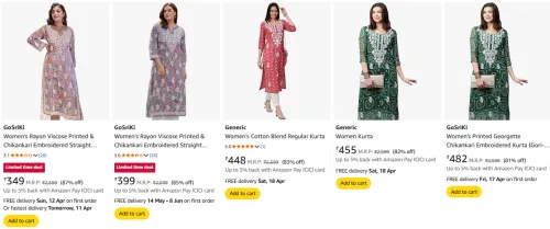 Image of Womens Printed Chikankari Kurta Upto 80% DIscount
