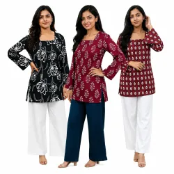 Womens Printed Reyon Short Kurti Combo Pack of 3