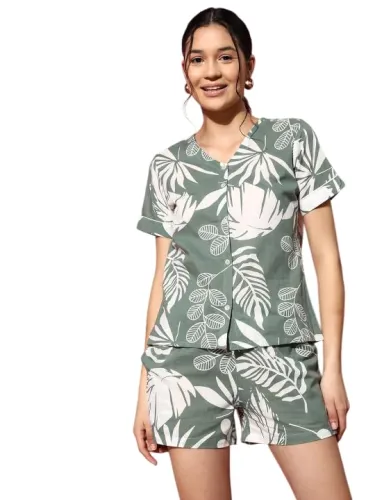 Image of Women's Printed Shirt Shorts Night Suit Set