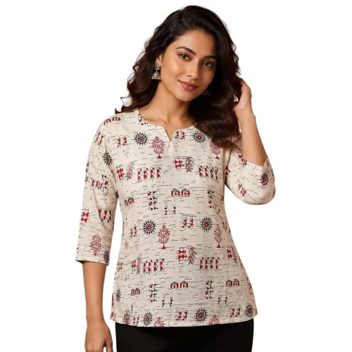 Image of Women's Rayon Blend Straight Ethnic Short Kurti