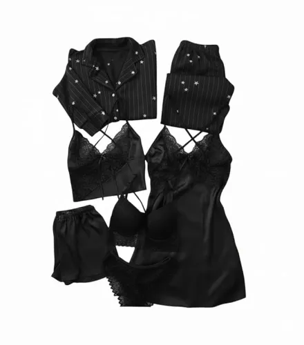 Image of womens seven piece nightwear lingerie set
