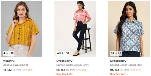 Image of Women's Shirt Starting @ ₹122 | upto 90% Discount