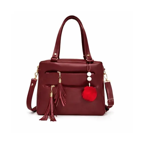 Image of Women's Handbag with Tassel and Pom-Pom Charm | fancy sling bag for women | ladies purse for office