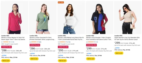 Image of Womens Tshirt upto 78% discount 