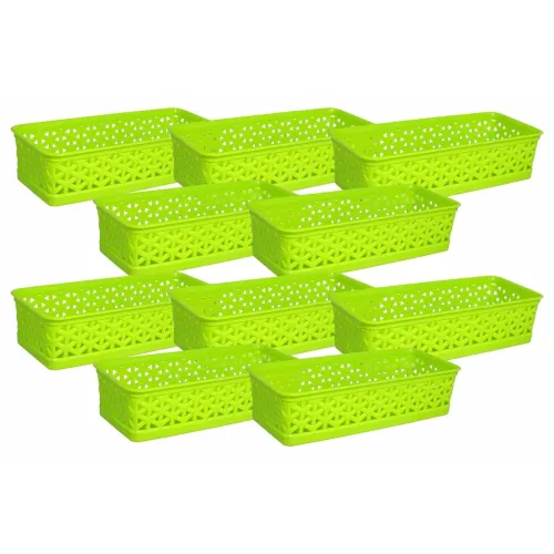 Image of Wonder Plastic Prime Alexa 9 Multipurpose Tokri for Drawer Dividers/Storage Tokri, Set of 10 Pcs, Green Color