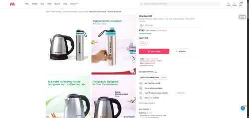Image of Wonderchef Acura Stainless-Steel Kettle- 1.5 L with Sippy Bottle -750ml Gift Combo