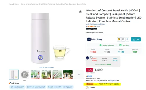 Image of Wonderchef Crescent Travel Kettle