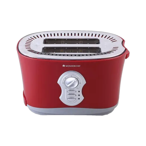 Image of WONDERCHEF Crimson Edge Slice Toaster Plus 800 W Pop Up Toaster (Red)