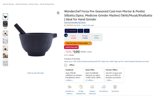 Image of Wonderchef Forza Cast-Iron Mortar & Pestle 