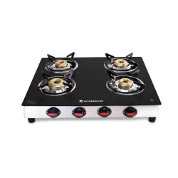 Wonderchef Galaxy 4 Burner Cooktop | 2 Medium, 2 Small Wide Spaced Burners | Highly Efficient Tri-pin Brass Burners | Precise Flame Control | BIS Approved 6mm Toughened Glass Top | 2 Year Warranty
