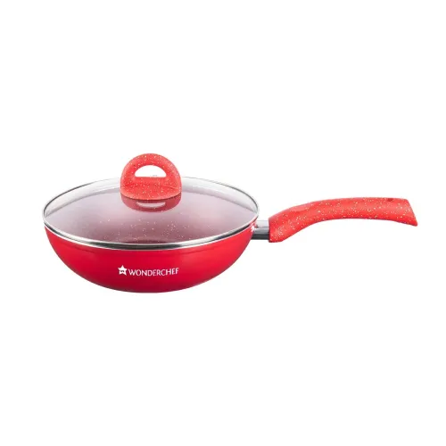 Image of Wonderchef Granite Non-Stick Wok with Glass Lid 24cm for Kitchen, 2.7L Non-Toxic Chemical & PFOA Free, Low-Oil Cooking, 