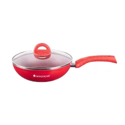 Wonderchef Granite Non-Stick Wok with Glass Lid 24cm for Kitchen, 2.7L Non-Toxic Chemical & PFOA Free, Low-Oil Cooking, 