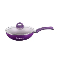 Wonderchef Granite Non-Stick Wok with Glass Lid 24cm for Kitchen, 2.7L Non-Toxic Chemical & PFOA Free, Low-Oil Cooking, 