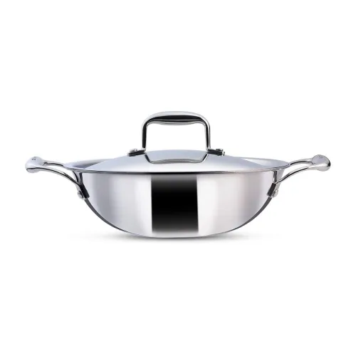 Image of Wonderchef Nigella Tri-ply Stainless-Steel Kadhai with Lid 20cm for Kitchen