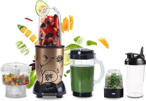Image of WONDERCHEF Nutri 500 W Juicer Mixer Grinder (Nutri-blend Complete Kitchen Machine | 5 Jars | Champagne)