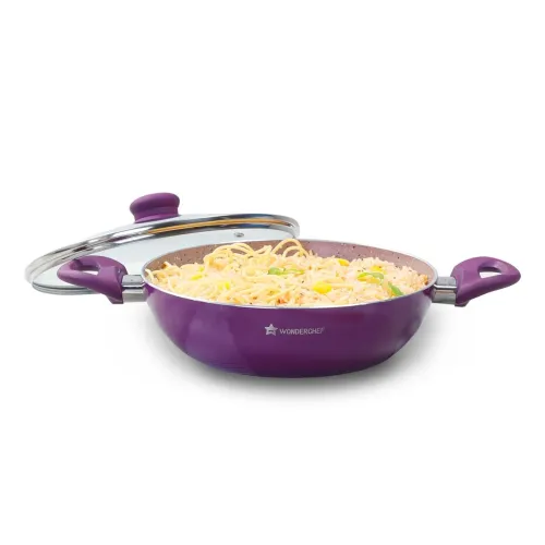Image of Wonderchef Royal Velvet Non-Stick Kadhai with Glass Lid 24cm for Kitchen
