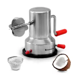 Wonderchef Coconut Scraper, Sturdy Stainless-Steel Body, Sharp Blades, Durable Tabletop Handy Kitchen Tool, Suction Base for Stability, Scraper Shredder Peeler, Safe & Quick, Silver