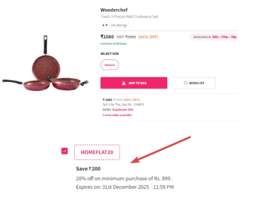 Image of Wonderchef Tivoli 3 Pieces Red Cookware Set