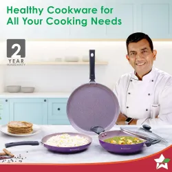 Wonderchef Valencia Non-Stick Cookware 4 Piece Set | Kadhai with Lid 24 cm, Fry Pan 24 cm, Dosa Tawa 28 cm |
