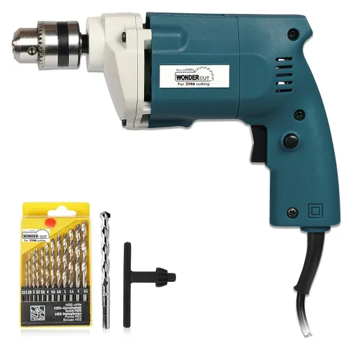 Image of WONDERCUT Wc-Ed-10-B-Cmb Drill Machine 10Mm With Free 13Pcs Hss Drill Bits & 1Pc Masonary Bit Combo, Blue