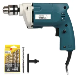 WONDERCUT Wc-Ed-10-B-Cmb Drill Machine 10Mm With Free 13Pcs Hss Drill Bits & 1Pc Masonary Bit Combo, Blue