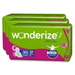 Wonderize Ultra Dry Sanitary Napkins for Women (310mm XL, 90 Pads) | Anti-Bacterial | Soft Cotton Side Edges | Super Absorbent & Leak Proof | Heavy Flow | Rash Free & Toxic Free | Disposal W...