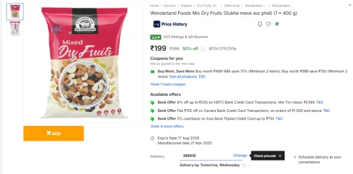 Image of Wonderland Foods Mix Dry Fruits (1 x 400 g)