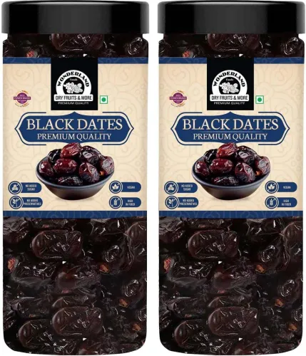 Image of WONDERLAND Premium Black Dates 800g (400g X 2) Jar Soft And Chewy Texture Khajur | Khajoor Dates (2 x 400 g)