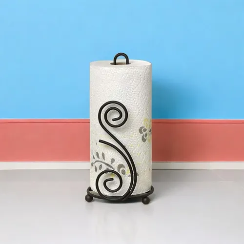 Image of Wood Art Store Metal Black Tissue Roll Paper Holder