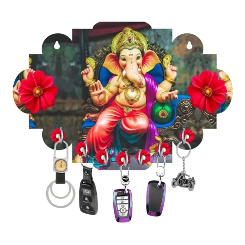 Image of Wood Ganesh Key Hanger for Home Decor and Hanging Wood Key Holder