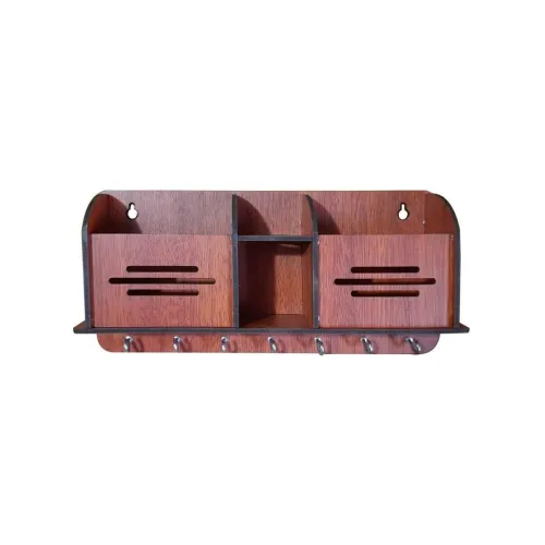 Image of Wood Key Holder (7 Hooks, Brown)_3LINE-KEYHOLDERS_