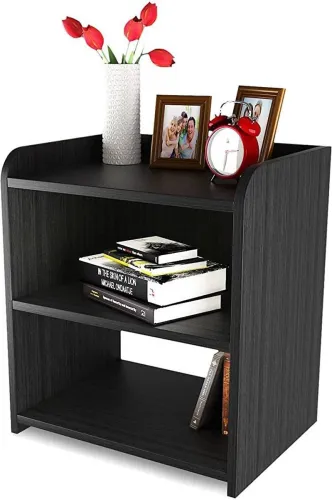 Image of WOOD MINE Engineered Wood Bedside Table  (Finish Color - BLACK, DIY(Do-It-Yourself))