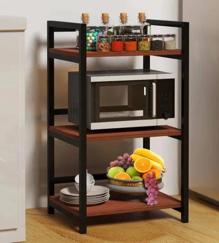 Image of Wooden 3-layer kitchen microwave stand