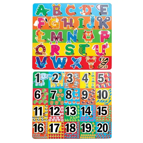 Image of Wooden Alphabet and Numbers Puzzle Game