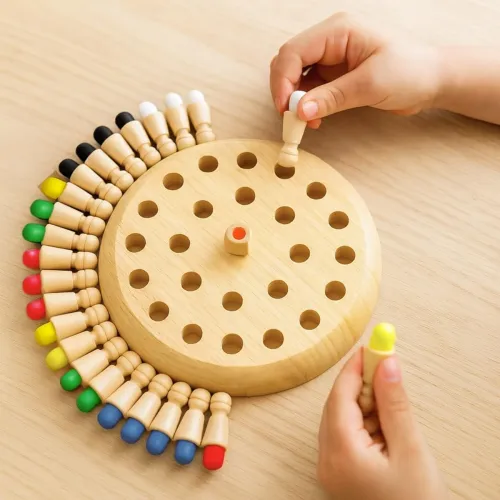 Image of Wooden Color Memory Chess Game for Kids