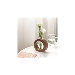 Wooden 1 Glass Test Tube Home Decor Planter Modern Flower Vase