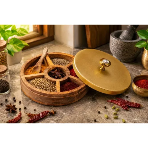 Image of Wooden Masala Box for Kitchen