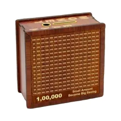 Wooden Piggy Bank Gullak with 1,00,000 Savings Chart Tracker