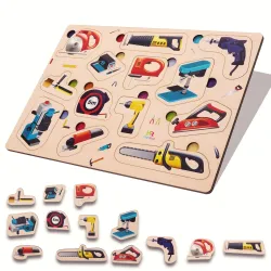 Wooden Power Tools Puzzle for Kids - Automobile Tools Kit Mechanical Toy Set Portable Tool and Repair Set Toy Wooden Kid