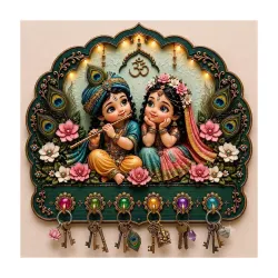 Wooden Radha Krishna Printed Key Holder