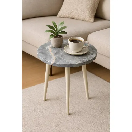 Image of Wooden Small Round Side Coffee Table & Plant Stand 12 Inch Grey