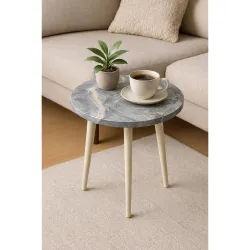 Wooden Small Round Side Coffee Table & Plant Stand 12 Inch Grey