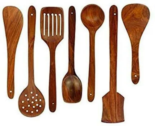 Image of WOODEN SPOON SET OF 7 Disposable Wooden Serving Spoon