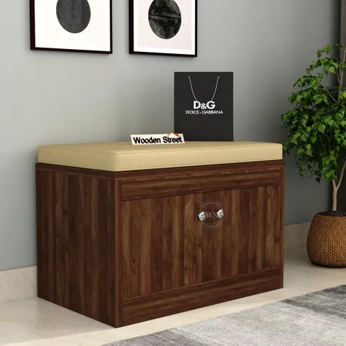 Image of Wooden Street Anton Shoe Rack with Cushion Seat | Engineered Wood Horizontal 2 Doors Shoe